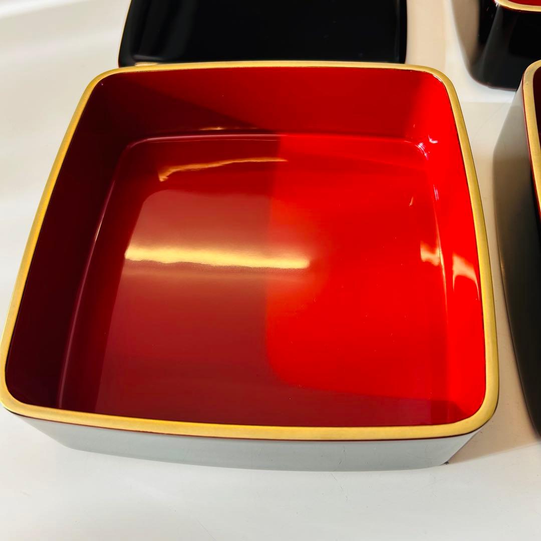 美品　高級　越前塗　3段重　木製　6寸 胴張　留内朱　渕金