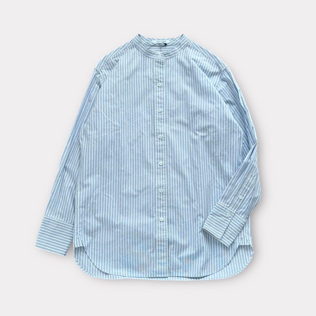 【新品】23区 CANCLINI バンドカラー シャツ ブルー ストライプ M