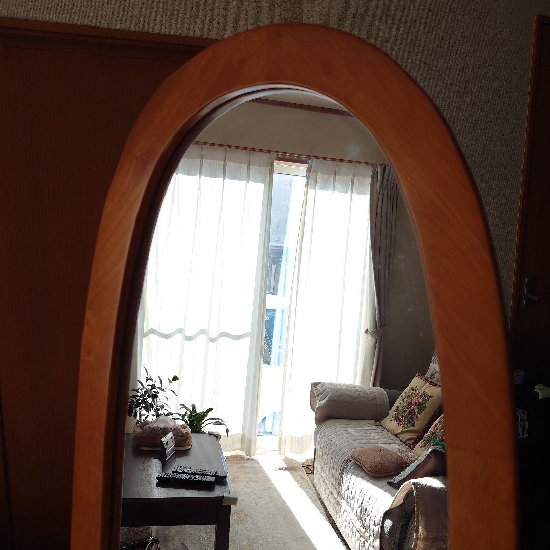 【激安特価】ナチュラルウッドスタンドミラー　希少　オーバル　ウッド　姿見