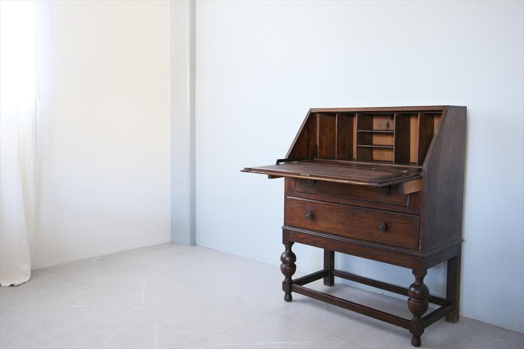 英国アンティーク木製ライティングビューロー/デスク/勉強机/テーブル(91-10