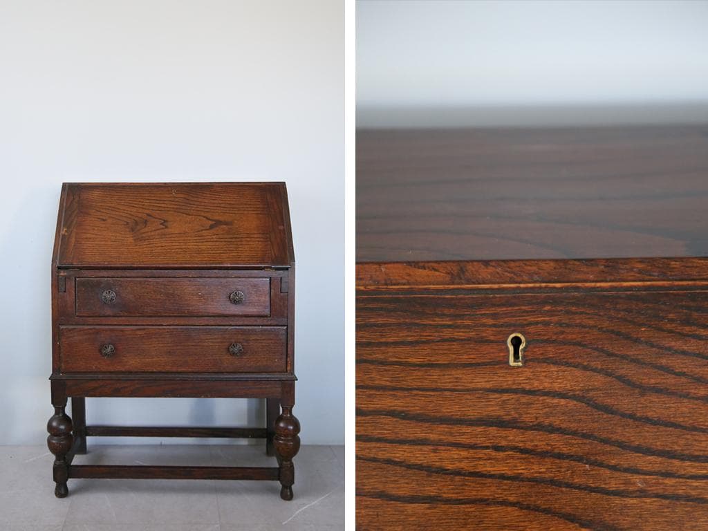 英国アンティーク木製ライティングビューロー/デスク/勉強机/テーブル(91-10