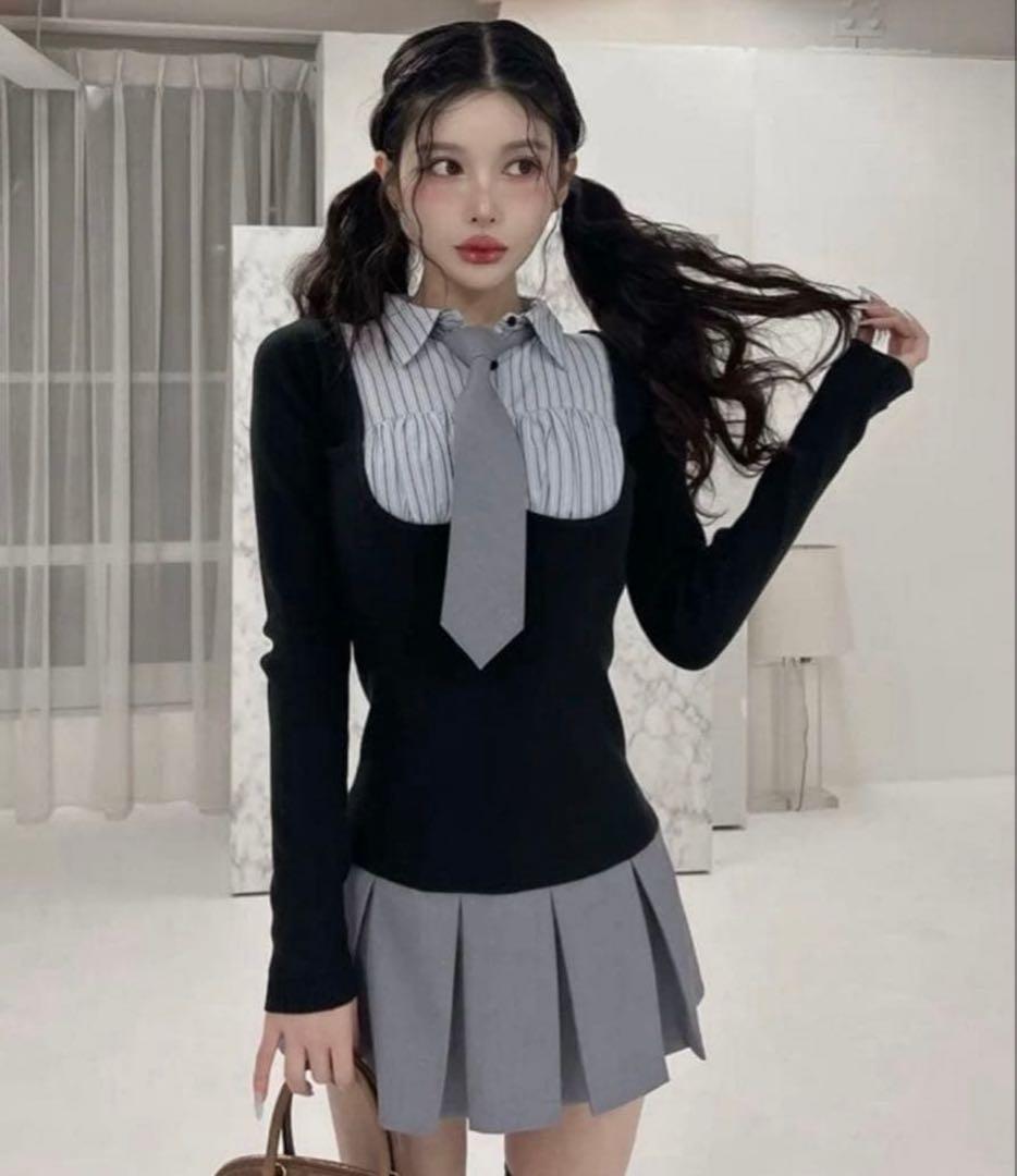 Darich ダーリッチ シャツドッキングニットミニワンピース