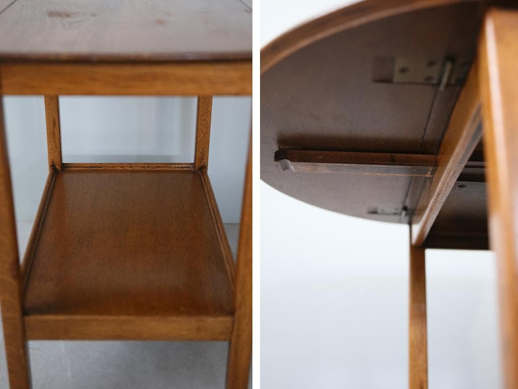 英国アンティーク木製ドロップリーフトロリーテーブル/収納式机ワゴン(91-179