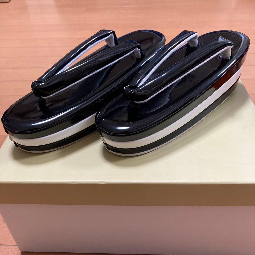 草履 バック セット 成人式 厚底 エナメル 黒×白