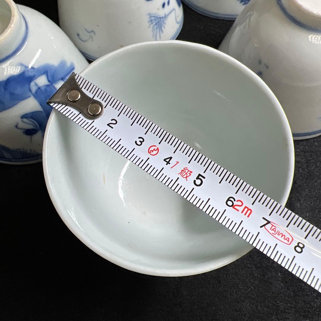 中国清時代　青花人物画煎茶碗5客　口径約7㎝　東Y8-0205☆2Fトヒカ