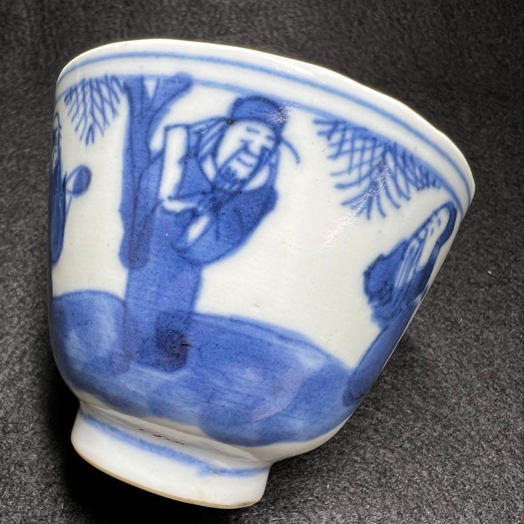 中国清時代　青花人物画煎茶碗5客　口径約7㎝　東Y8-0205☆2Fトヒカ