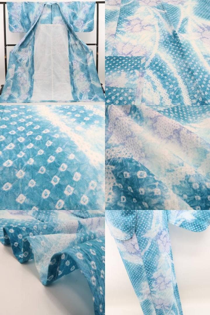 新品 有松鳴海絞り 夏着物 綿 仕付け糸付 トールサイズ 高級浴衣 6415