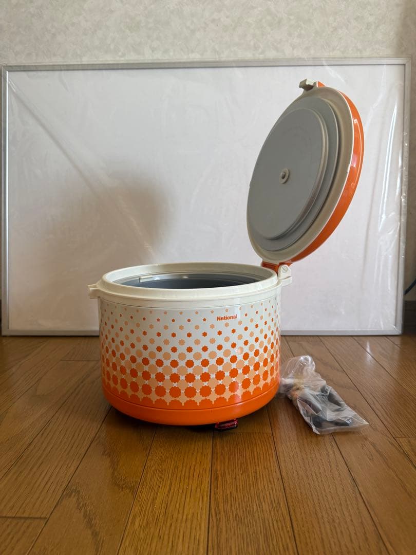 新品未使用！！National 電子ジャー保温器 オレンジ/ホワイト　昭和レトロ