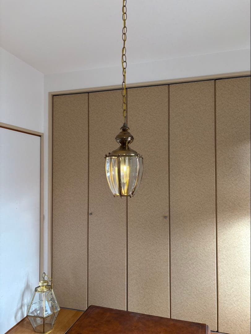 フランスアンティーク 六角形 ランタン型 真鍮 ペンダントランプ 吊り下げ式