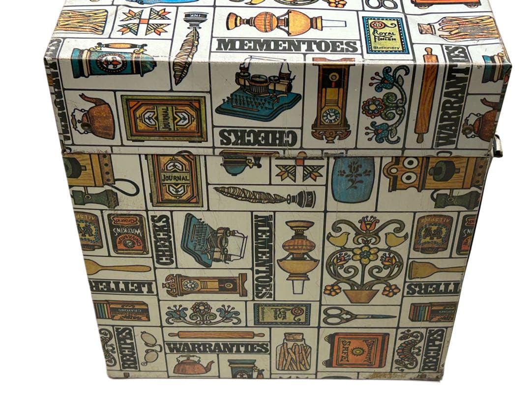 アンティーク 雑貨 70s ビンテージ 総柄 メタルボックス USA 小物入れ