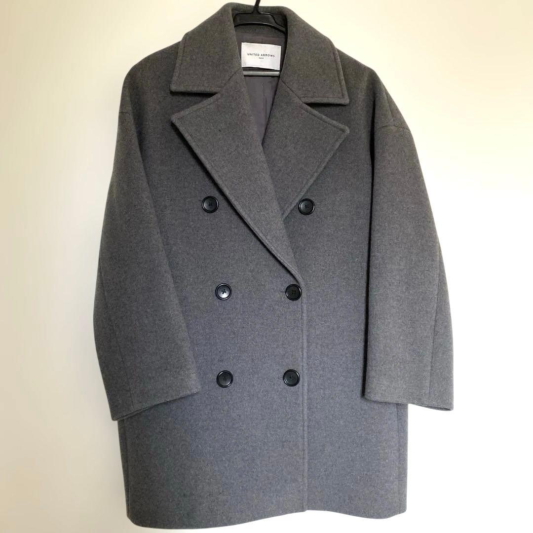 グレー ウール ダブルブレストピーコート