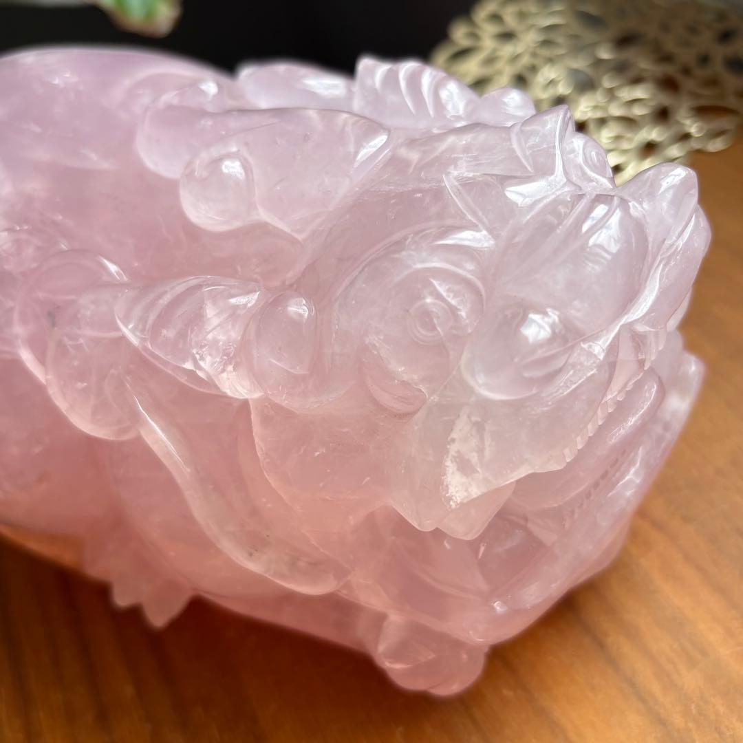 大型サイズ 天然石ローズクォーツ 貔貅（ひきゅう）置物2.8kg