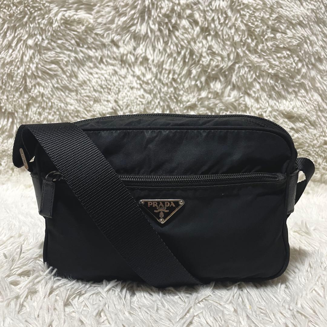 【良品】PRADA プラダ　カメラバッグ　ショルダー　ナイロン　レザー　ブラック