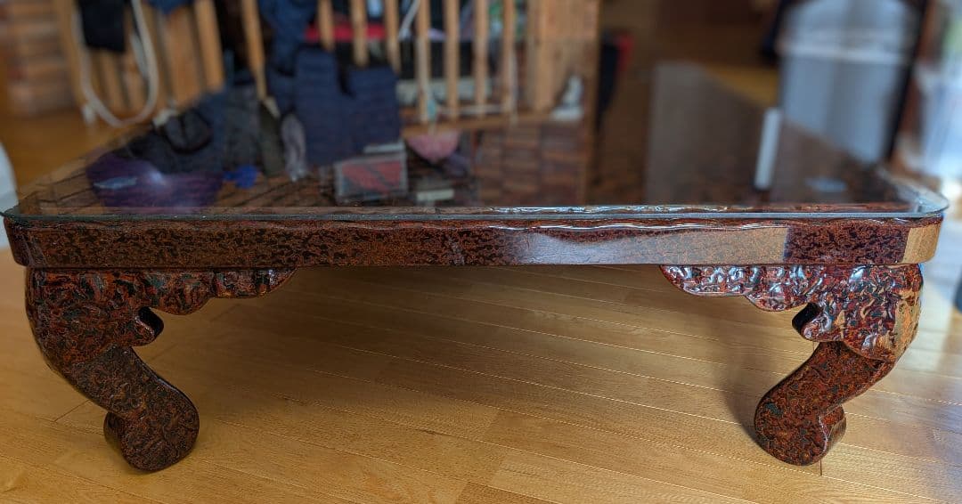 津軽塗 テーブル ガラス板付き ヴィンテージ家具