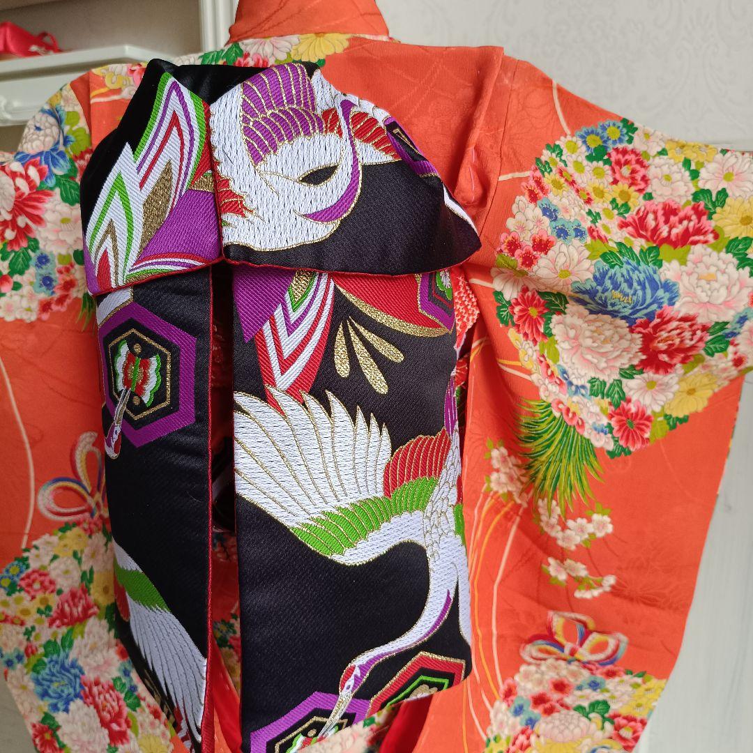 アンティークオレンジに花薬玉の着物と作り帯☆2歳から3歳