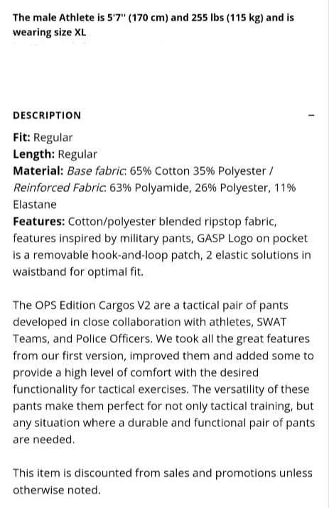 GASP【新品】OPS EDITION CARGOS V2 黒 XL