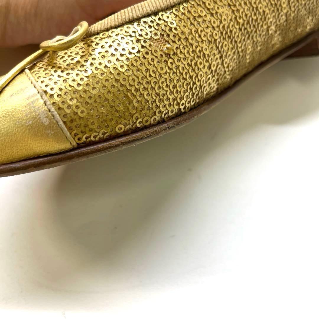 CHANEL ゴールド バレエシューズ スパンコール 36 イタリア製 23cm