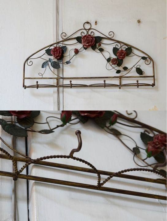 アメリカ アンティーク☆ローズウォールフックハンガー壁掛け 帽子掛けコートフック