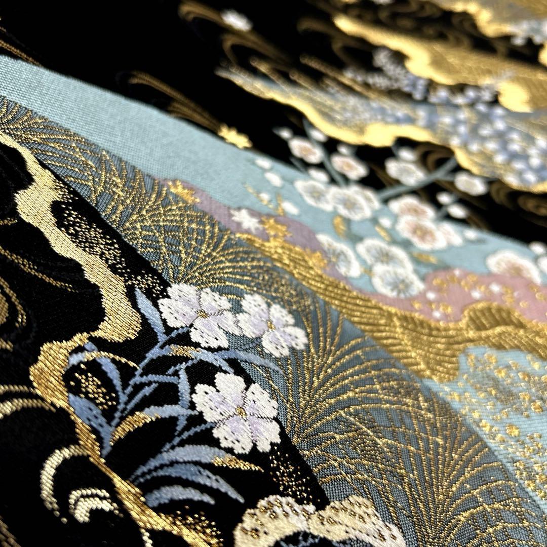 正絹　袋帯《水面　花々》