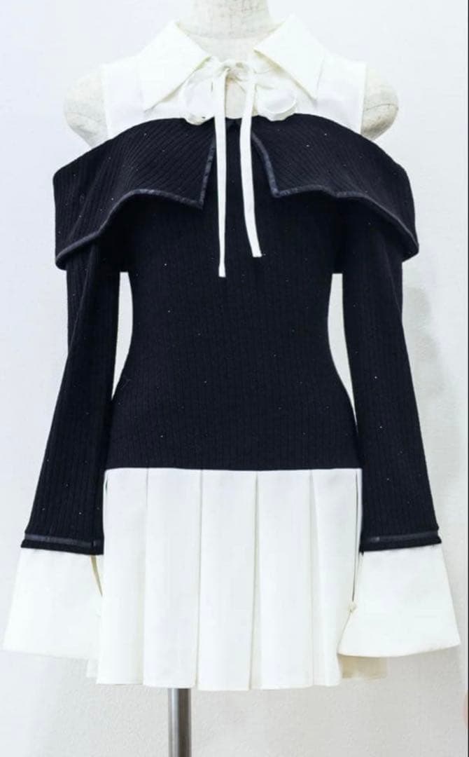 Randy ビジュープレッピーカットショルダーワンピース/ブラック/フリーサイズ