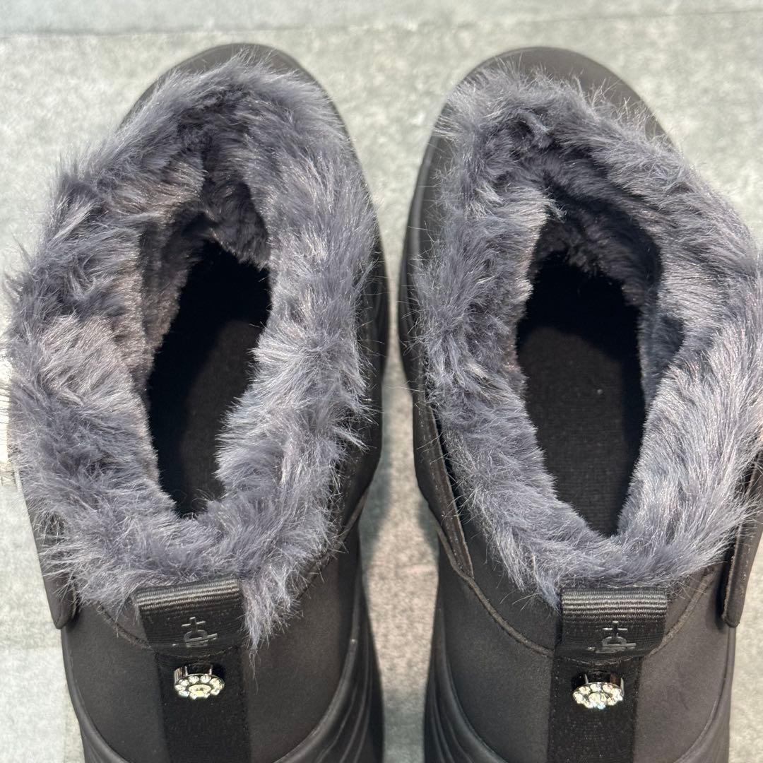 【新品】+DIANA ブラックムートン ビジュー バックル スエード24.5cm