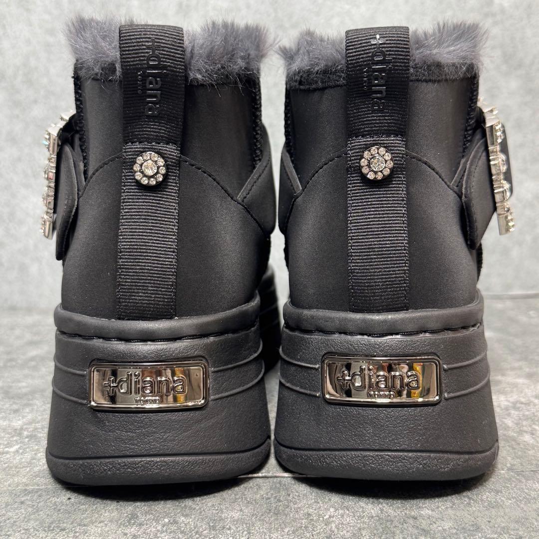 【新品】+DIANA ブラックムートン ビジュー バックル スエード24.5cm