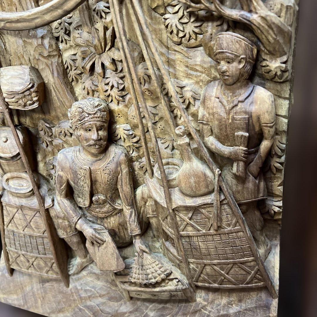 時代　木彫　浮き彫りの額B 約95.5×49.2㎝　東さ8-0131②