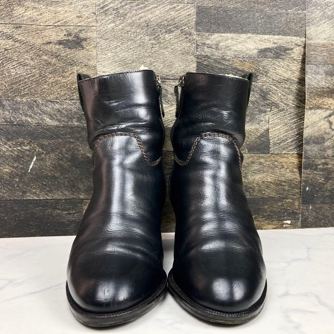 CHANEL ココマーク ムートンブーツ 黒 レザー