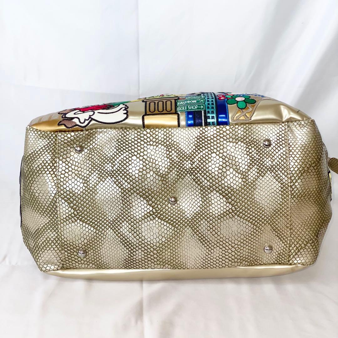 MUスポーツ ミエコウエサコ ゴルフ用 ボストンバッグ パテント ゴールド 刺繍