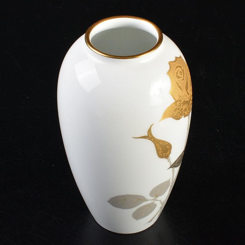 大倉陶園　OKURA　金蝕薔薇文　花瓶　N　6265