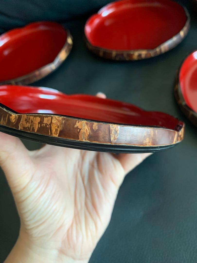 桜皮細工　茶道具　茶櫃　角形　茶托　菓子皿　お盆　皿　器　伝統工芸　漆器　螺鈿