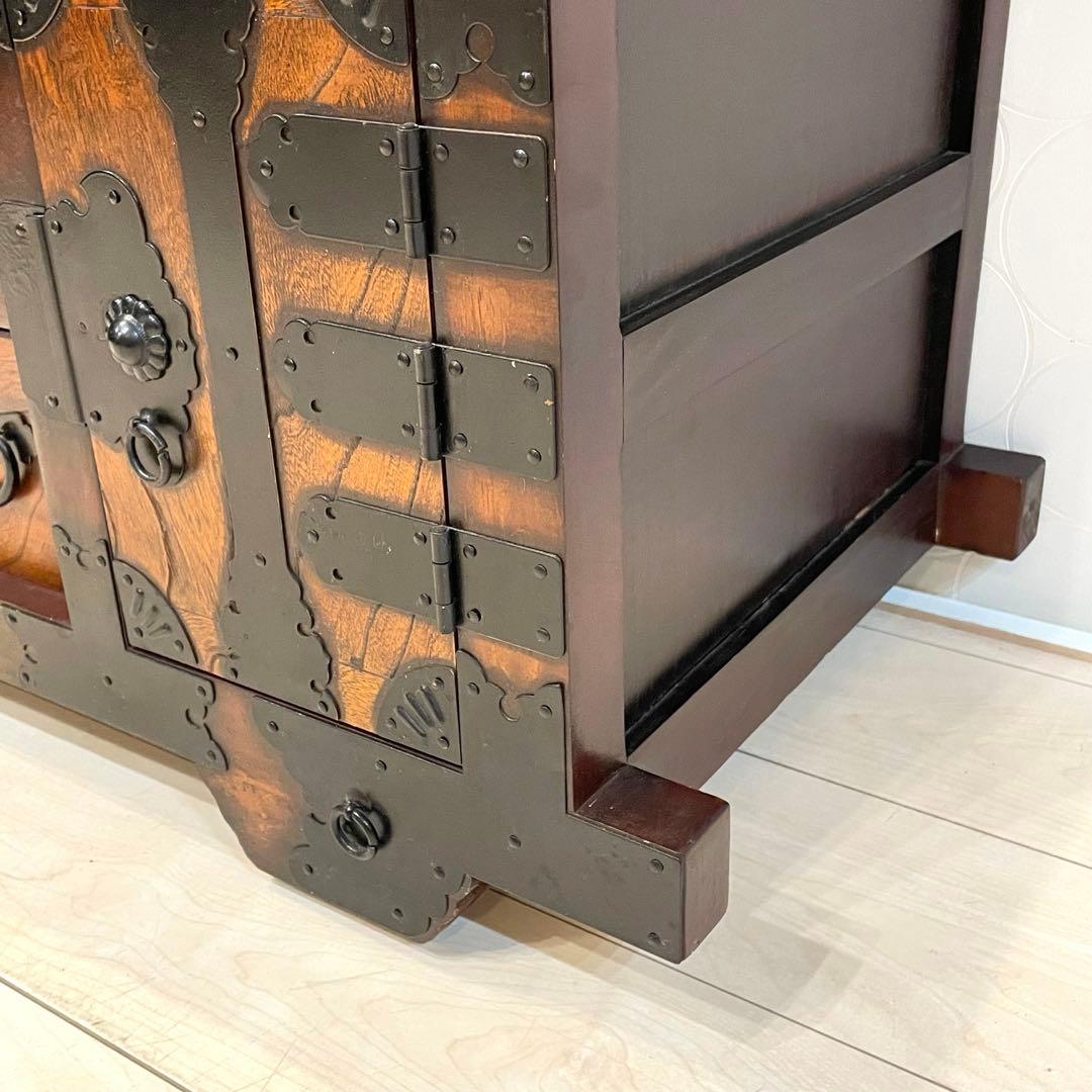 【希少】時代箪笥 車箪笥 和箪笥 龍金具 無垢材 民芸家具 レトロ アンティーク