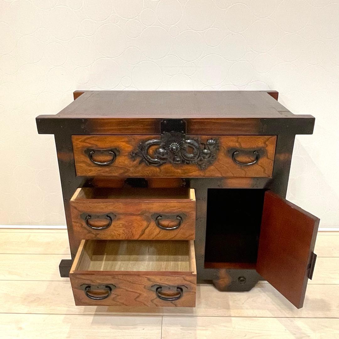 【希少】時代箪笥 車箪笥 和箪笥 龍金具 無垢材 民芸家具 レトロ アンティーク