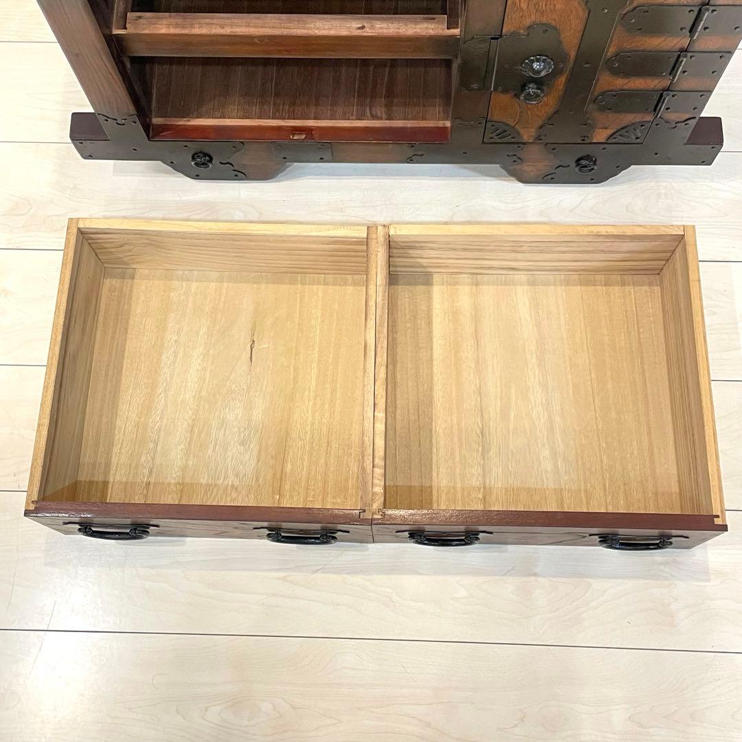 【希少】時代箪笥 車箪笥 和箪笥 龍金具 無垢材 民芸家具 レトロ アンティーク