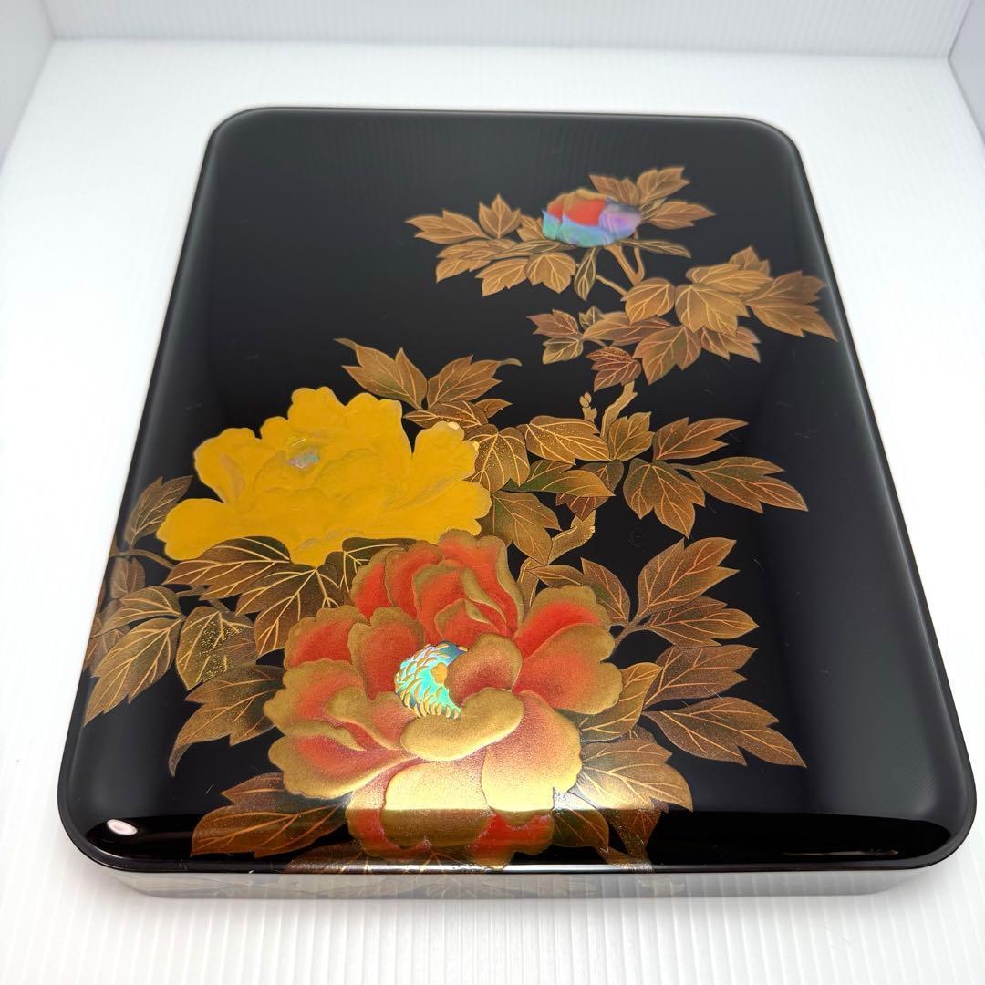 新品 輪島塗 文箱 文庫 硯箱 青貝 螺鈿 牡丹 天然木 漆 漆器 伝統工芸