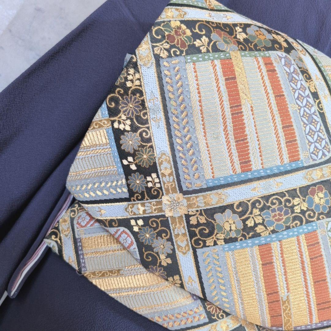 帯単品　正絹　青紫　トールサイズ　比翼仕立て　O5