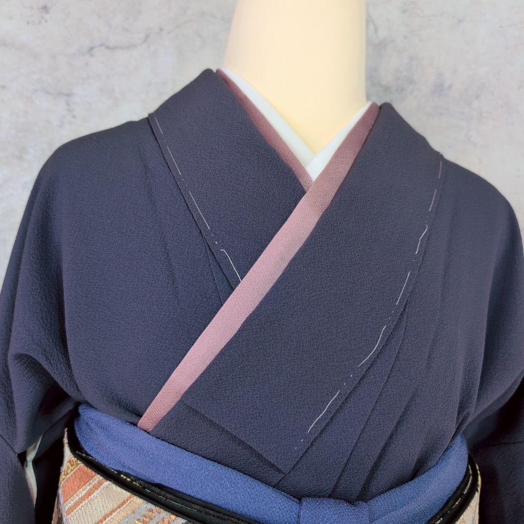 帯単品　正絹　青紫　トールサイズ　比翼仕立て　O5