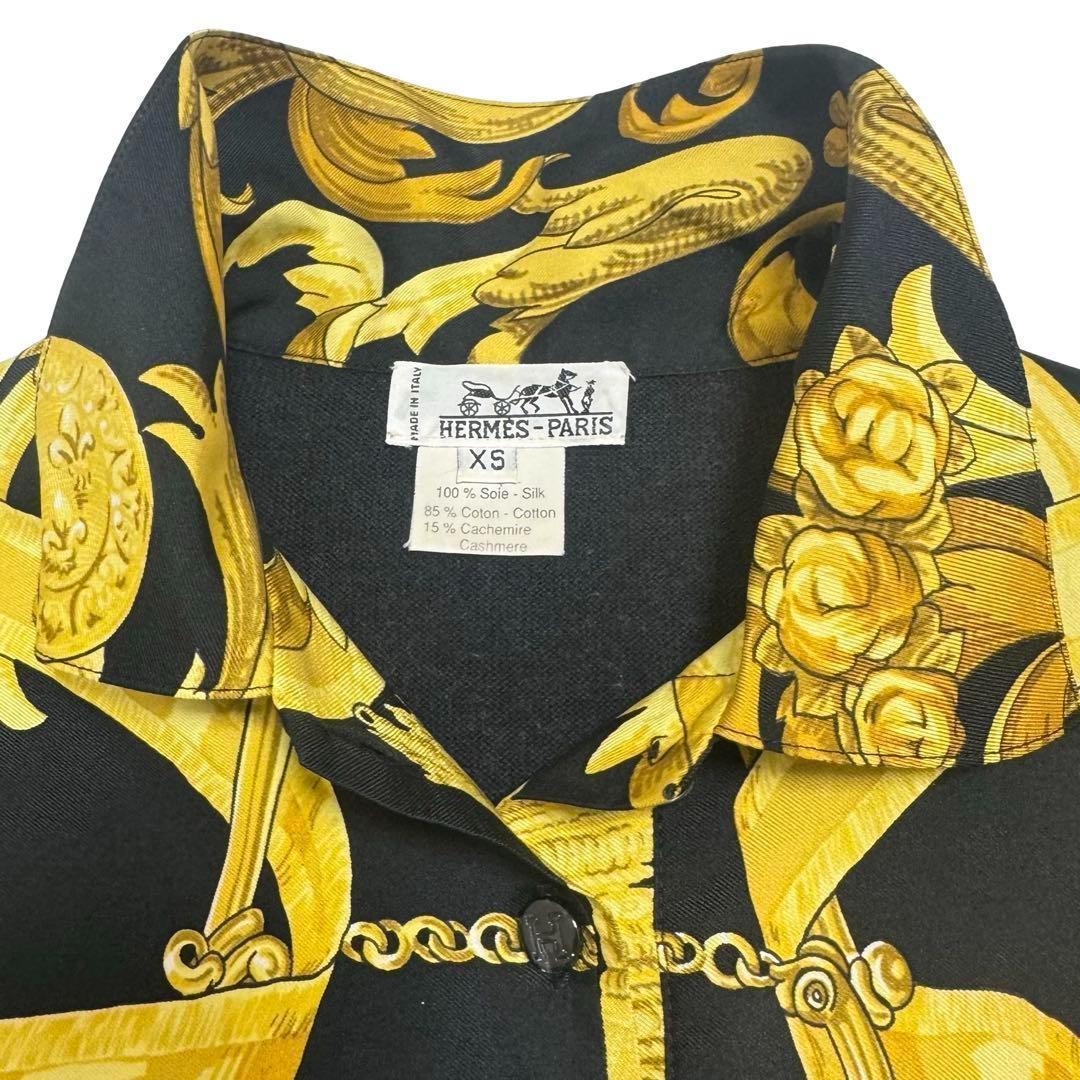 HERMES シャツ シルク カシミヤ ニット 表記XS レディース 黄 金