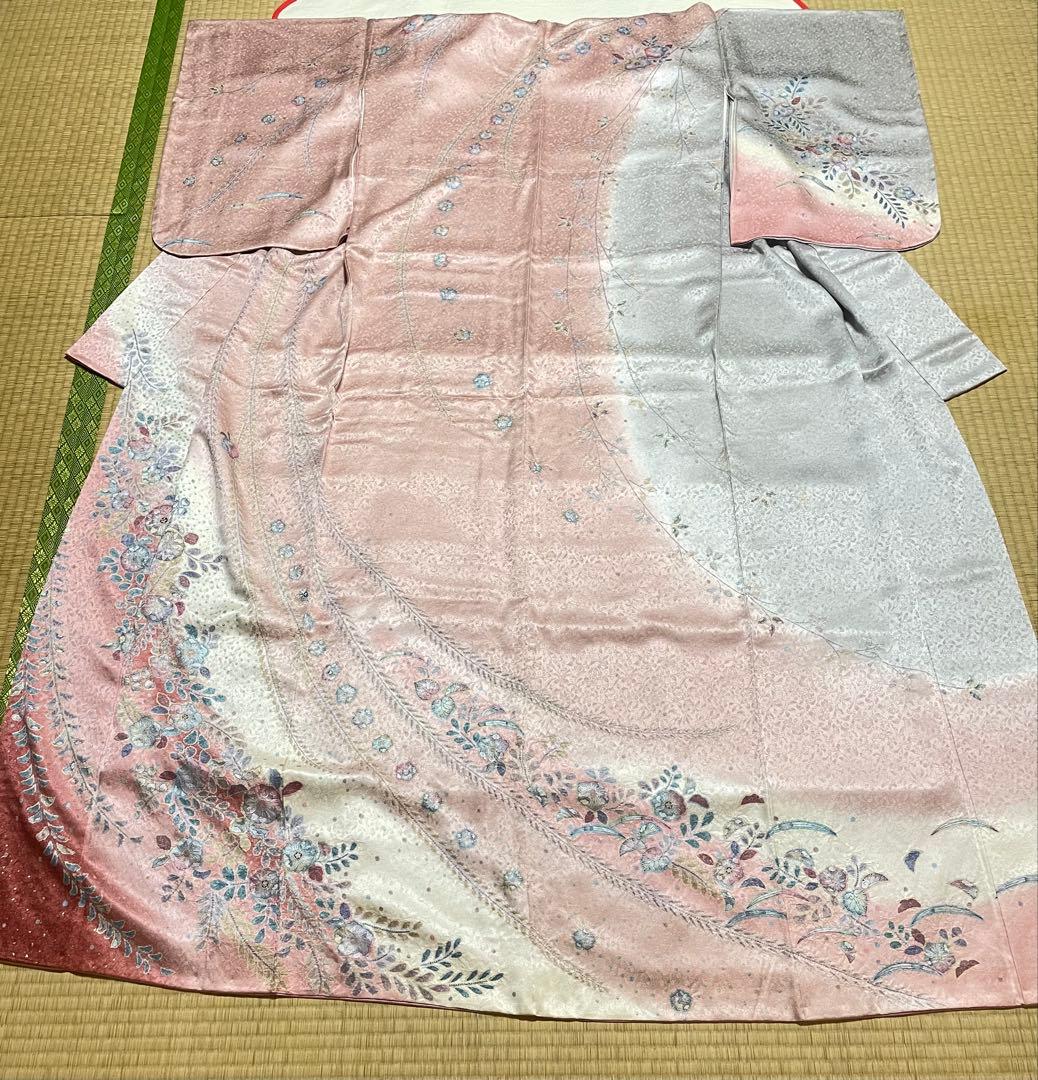 訪問着フルセット　辻ヶ花　絞り　地紋　金彩　トールサイズ　正絹　藤　金糸　箔