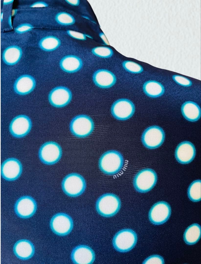 MIU MIU ミュウミュウ 水玉 シルク ブラウス 44 ネイビー