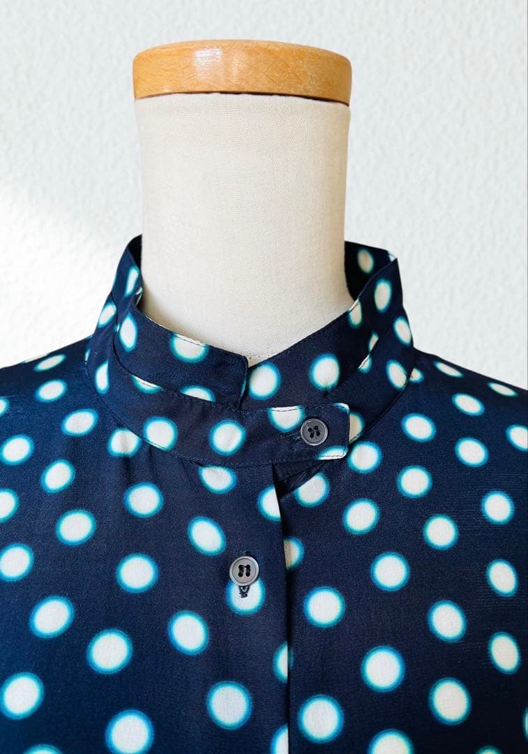 MIU MIU ミュウミュウ 水玉 シルク ブラウス 44 ネイビー