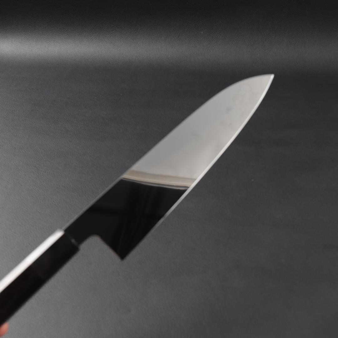 11038牛刀7寸家庭用 業務用 刺身包丁 鏡面仕上げ 両刃 黒檀黒水牛角八角柄