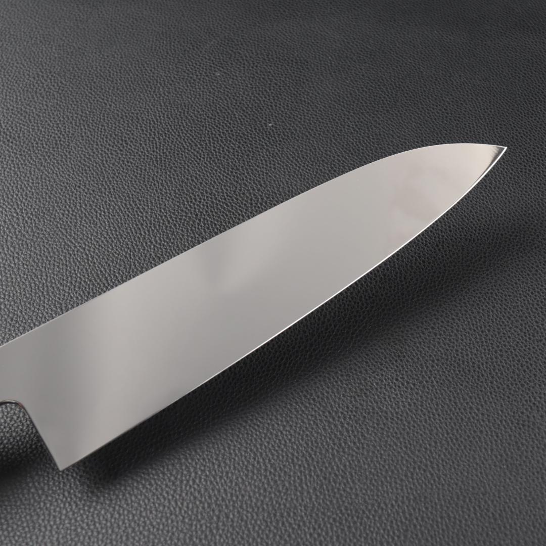11038牛刀7寸家庭用 業務用 刺身包丁 鏡面仕上げ 両刃 黒檀黒水牛角八角柄