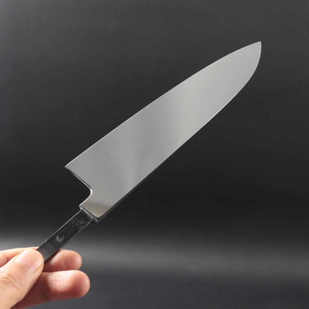 11038牛刀7寸家庭用 業務用 刺身包丁 鏡面仕上げ 両刃 黒檀黒水牛角八角柄