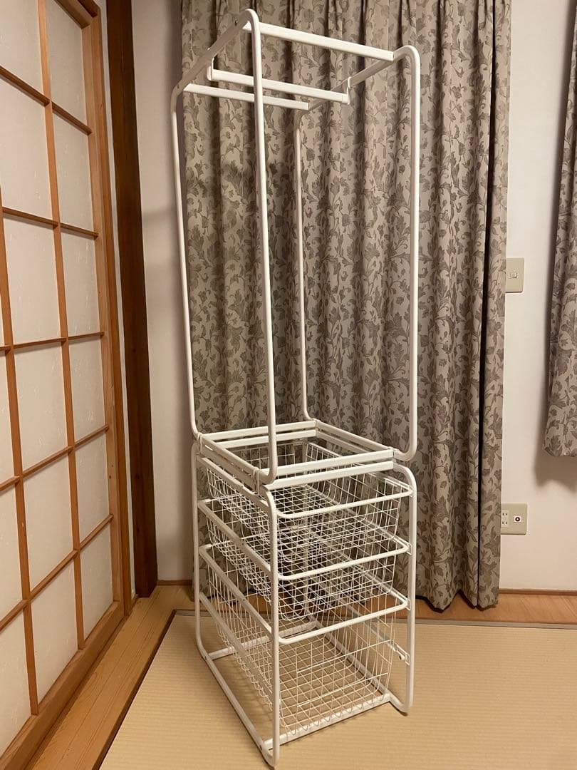 IKEA ALGOT ホワイト スチールラック 3段 ハンガー付き