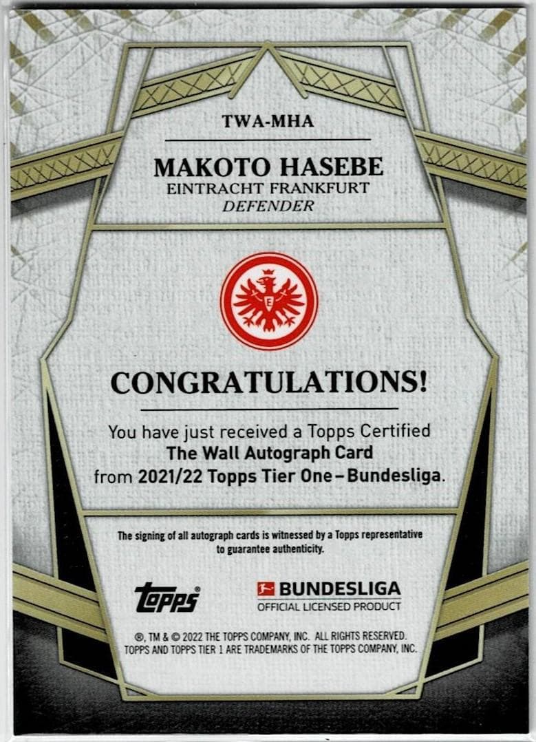 長谷部誠 21-22 Topps Tier One 106枚限定直筆サインカード