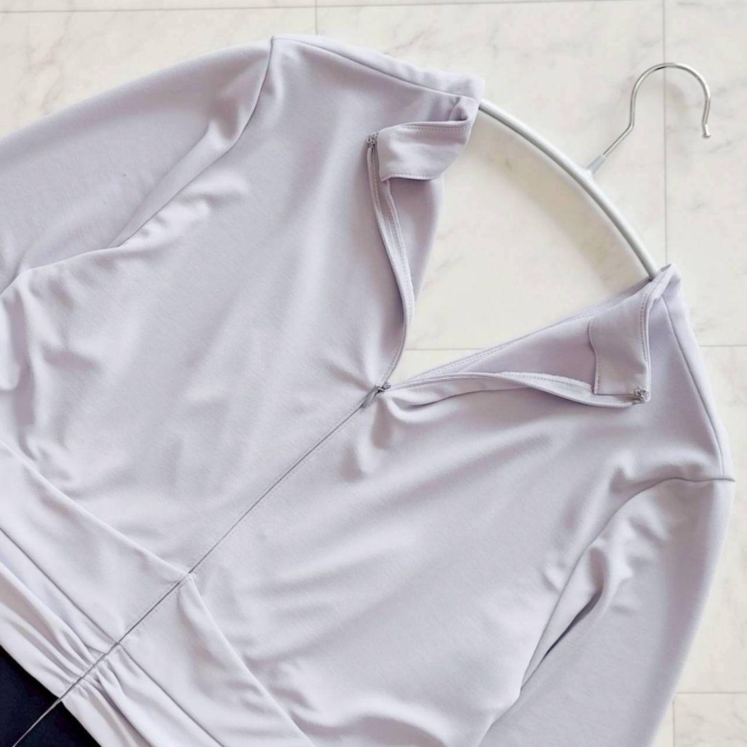 大きいサイズ13 kay me 洗える 切替 シェル ワンピース 紺 ラベンダー