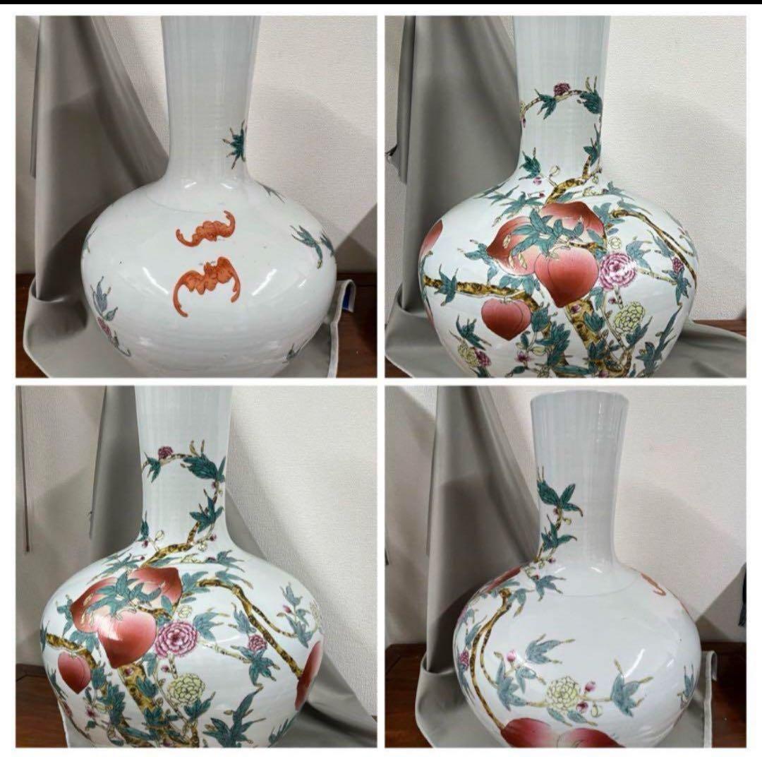 中国 清時代・【大清乾隆年製】・在銘　九個もも特大花瓶 粉彩天球瓶・y303