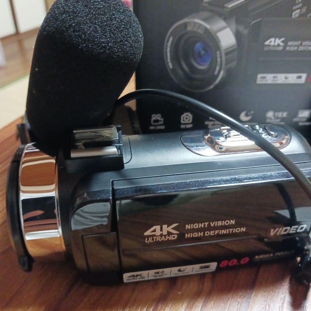 <新品>4Kナイトビジョンビデオカメラ本体　電池　外付けマイク付き