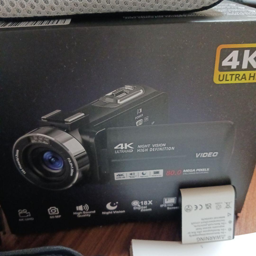 <新品>4Kナイトビジョンビデオカメラ本体　電池　外付けマイク付き